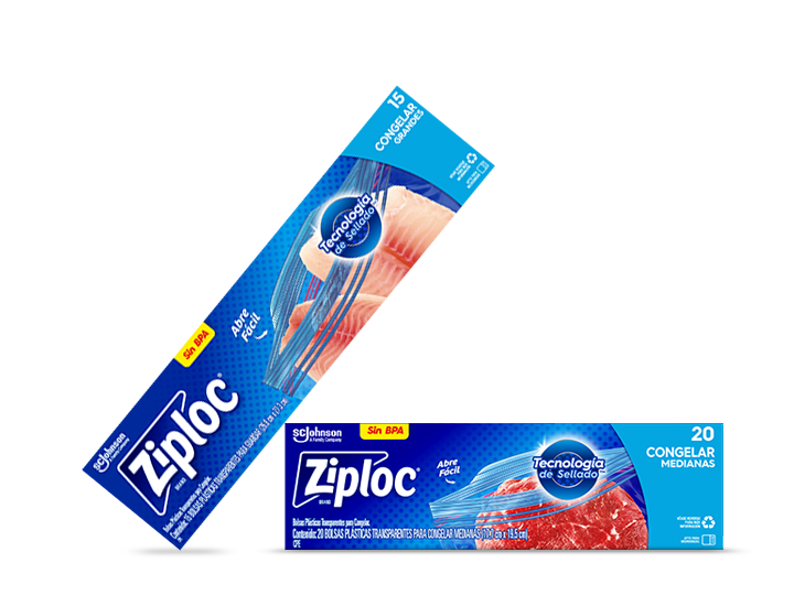 Parte delantera de la caja de la bolsa para congelar Ziploc® de tamaño mediano