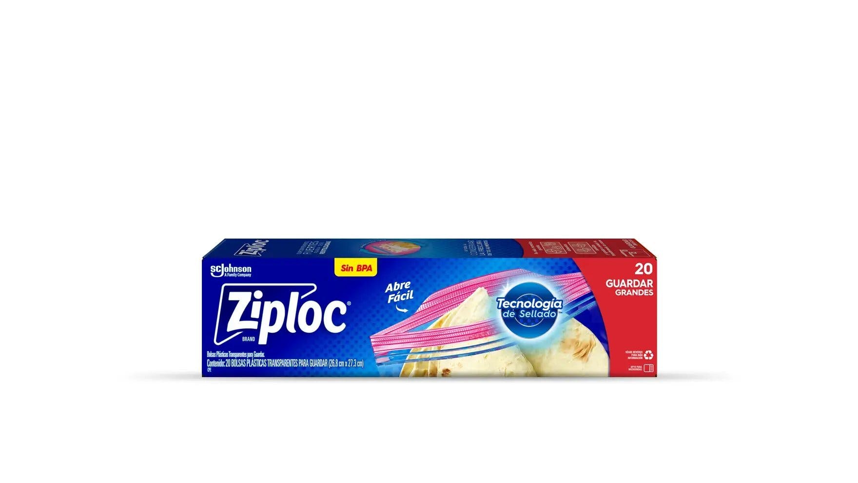 Frente de la bolsa Ziploc® para conservar de cuatro litros.